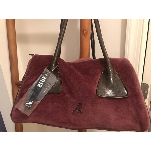 Kangol Medium Barrel Handbag, Small Duffle Style Deep Grape, Velour - Picture 10 of 14